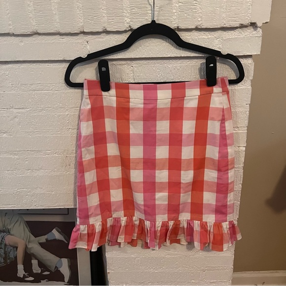 J.Crew Factory Pink & Tangerine Gingham Skirt - Picture 2 of 5